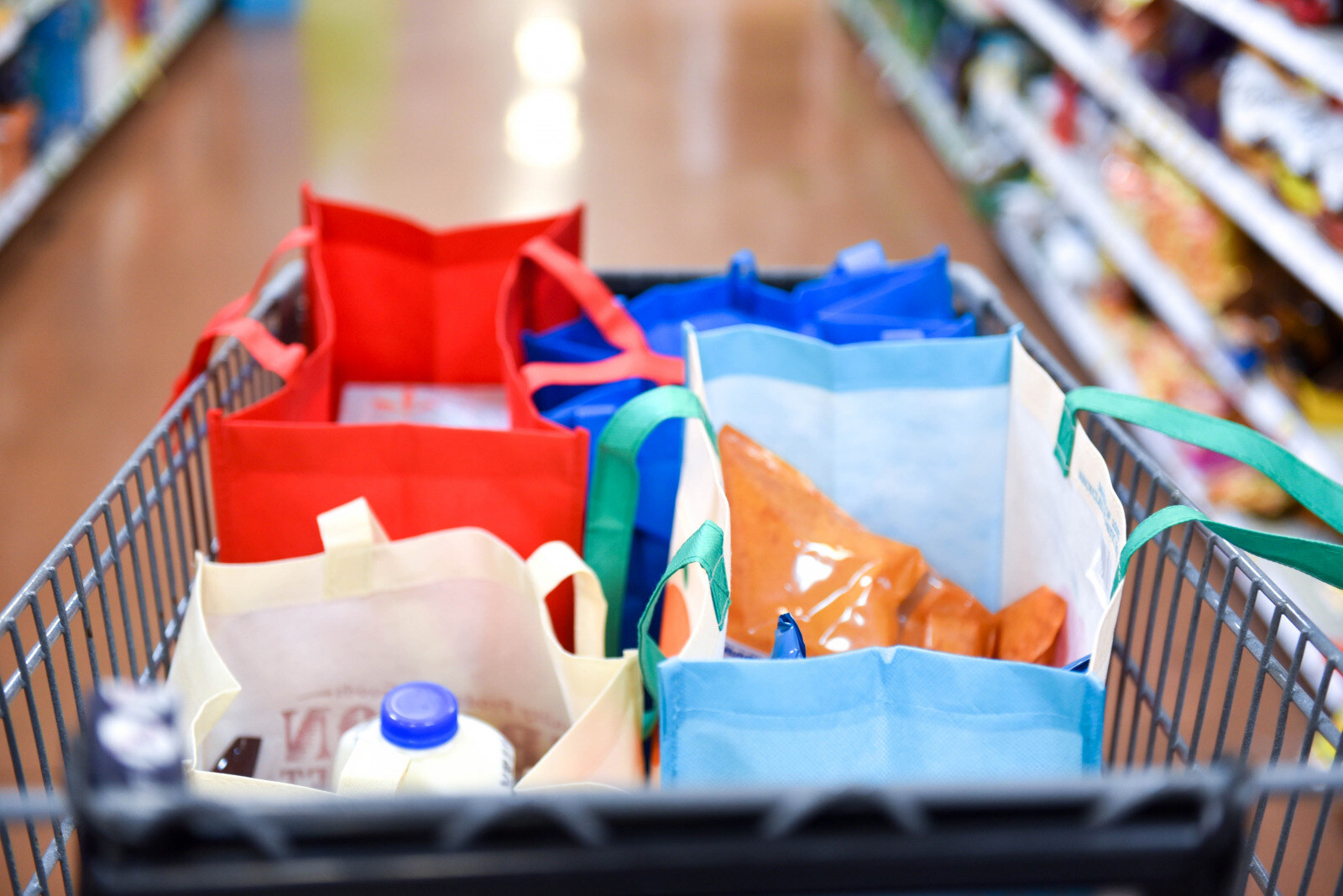 groceries bagged reusable bags