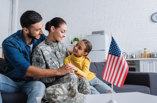 happy family with military mom