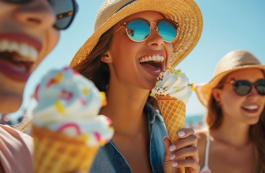 Friends enjoying ice cream cones