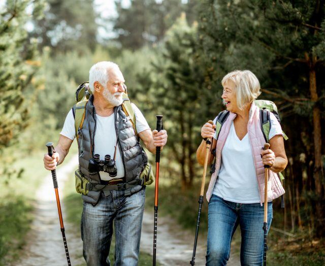 happy people hiking