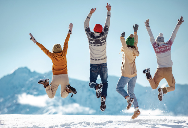 winter teens jumping snow