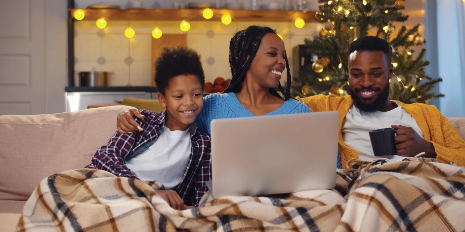 winter family happy laptop